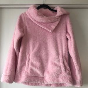 Pink Cowl Neck Fleecy Sweater